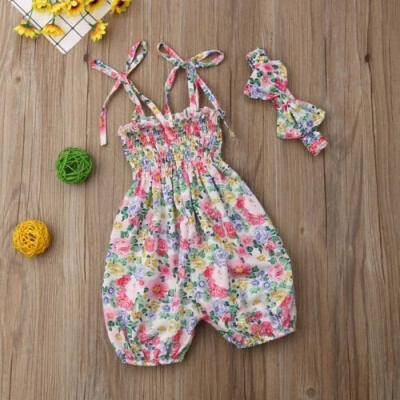 

Newborn Baby Girl Lovely Floral Bandage Romper Bodysuit Jumpsuit 2PCS Outfits Sunsuit