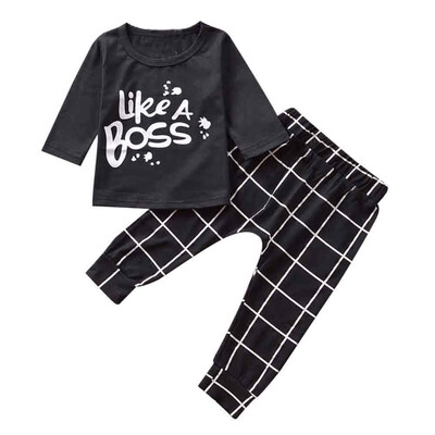 

Toddler Baby Boy Outfit Lettering Printed Long Sleeve T-shirt Tops Pants Set