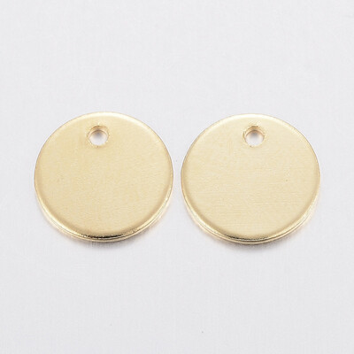 

304 Stainless Steel Charms Blank Stamping Tag Flat Round Golden 6x08mm Hole 12mm
