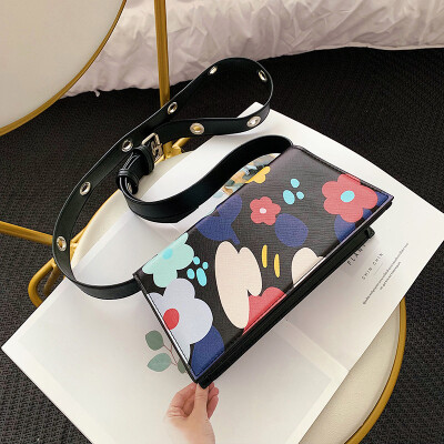 

Print bag female new Korean version of the wild single shoulder slung fashion contrast color personality small square ba