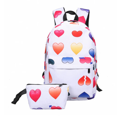 

2pcs New Fashion 3D Nylon Cute Smile Print Backpack Travel School Bag