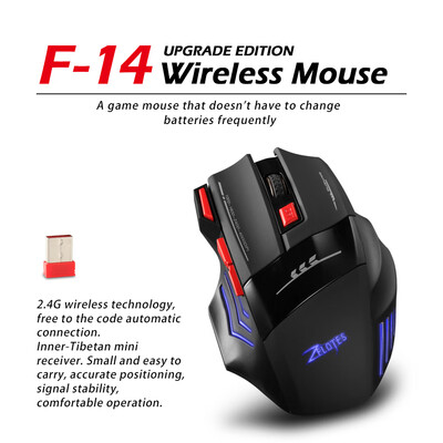 

Zelotes F-14 Wireless Gaming Mouse Upgrade Edition Rechargeable Mice Adjustable 4000DPI Optical 24G Wireless Technology 30m