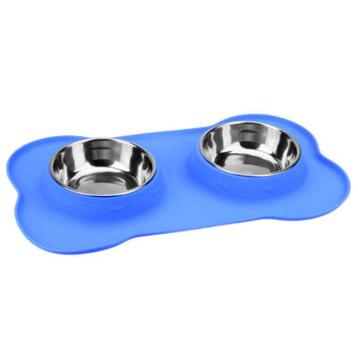 

Stainless Steel Double Silicone Cat Dog Bowls Food Water Container Feeder