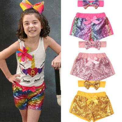 

Infant Kids Baby Girl Bow-Knot Party Bling Shorts Bottoms Sequin Pants 2PCS Set