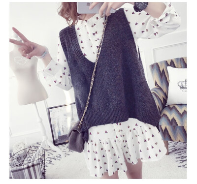 

2018 spring&autumn 2018 Korea new loose short knitted vest women fashion trend clothes pullover women vest