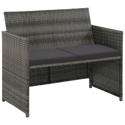 

2 Seater Garden Sofa with Cushions Gray Poly Rattan