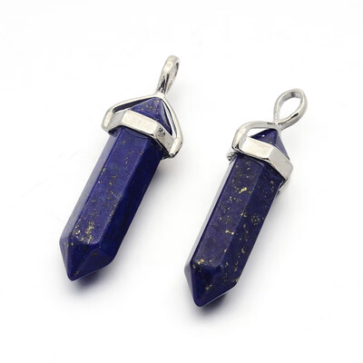 

Natural Lapis Lazuli Bullet Pendants with Platinum Plated Alloy Findings 3841x13x10mm Hole 5x3mm