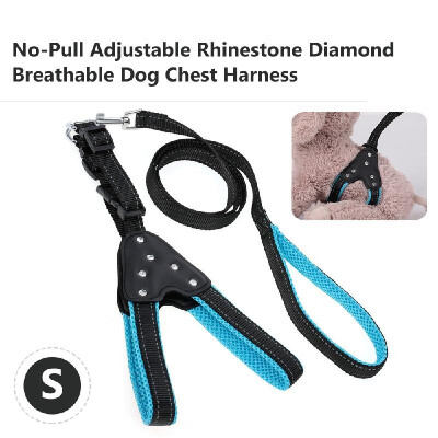 

Dog Harness No-Pull Adjustable Rhinestone Diamond Chest Straps Metal Hooks Leash Breathable Mesh Reflective Nylon Pet Vest for Dog