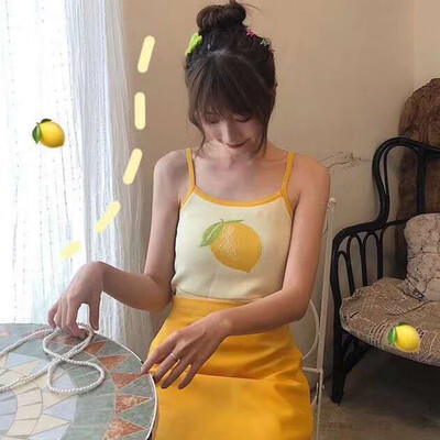 

Womens Sweet Fashion Color Block Fruit Print Sleeveless Pullover Knitted Top Camisole