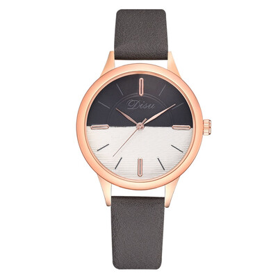 

Womens watch new alloy PU watch two-color mirror simple casual fashion watch