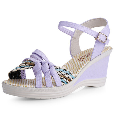 

Trendy Open Toe Ankle Strap Buckle Weave Women Wedge Sandals