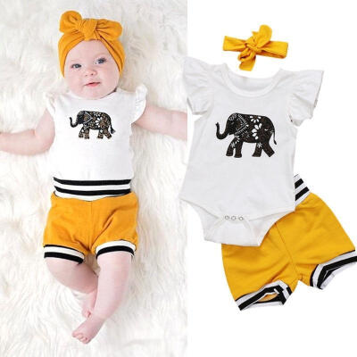 

Newborn Baby Girls Boys Clothes Tops Elephant Romper Shorts Bottoms Outfits Set