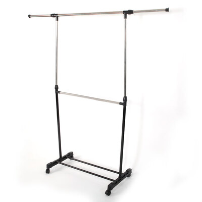 

Rolling Portable Adjustable Clothes Rack Single Bar Rail Hanging Garment Hanger