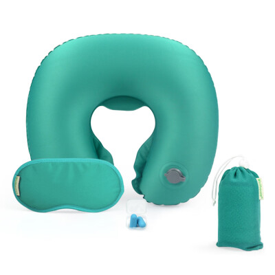 

Inflatable Neck Pillow Airplane Travel Kit with Sleep Mask Ear Plug&Carry Bag