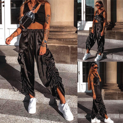 

Tailored Women Solid Gothic Punkt Casual Loose Elastic Trousers Pockets Full Pants