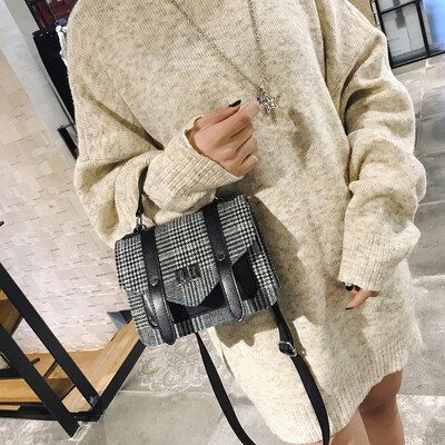 

Tailored Womens Fashion Plaid Stripes Double Belt Buckle Crossbody Shoulder Bags