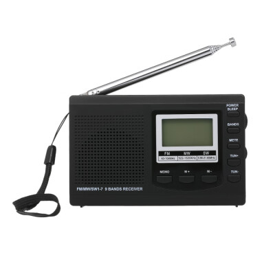 

FM AM SW Radio Multiband Digital Stereo Radio Receiver Earphone Output Time Display Alarm Clock External Rotatable Antenna