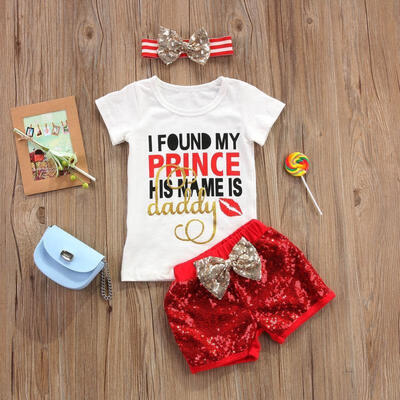 

3PCS Toddler Kids Baby Girls Clothes T-shirt TopsShorts PantsHeadband Outfits