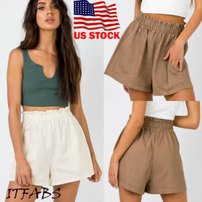 

Women Summer High Waist Linen Beach Pants Hot Casual Shorts Trousers Maxi Pants