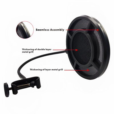 

Yanmai Microphone Wind Screen Pop Filter Round Shape Mic Wind Mask Shield Screen Double Layer Metal Mesh with Stand Clip for Broad