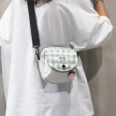 

Ins super fire wild small bag plaid canvas bag handbag 2019 new fashion summer small fresh messenger bag