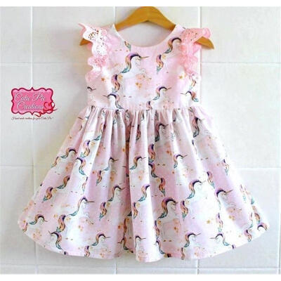 

Newborn Kids Baby Girls Lace Cartoon Unicorn Party Pageant Dress Sundress Cotton