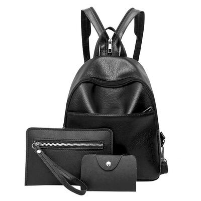 

3pcsSet Women Backpack Teenager Girls PU Shoulder Bag Handbag Small Purse