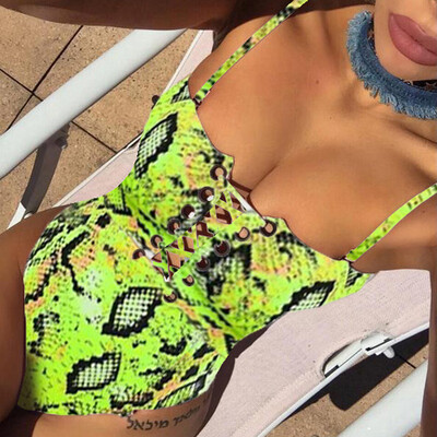 

Saidsome Women Camisole Leopard Print Bandage Bikini Jumpsuit Swimsuit Beachwear