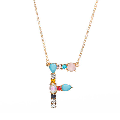

A-Z Capital Letter Pendant Colorful Rhinestone Inlaid Women Necklace Jewelry