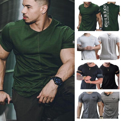 

Mens Short Sleeve T Shirt Slim Fit Casual Tops Clothing Bodybuilding Muscle Tees