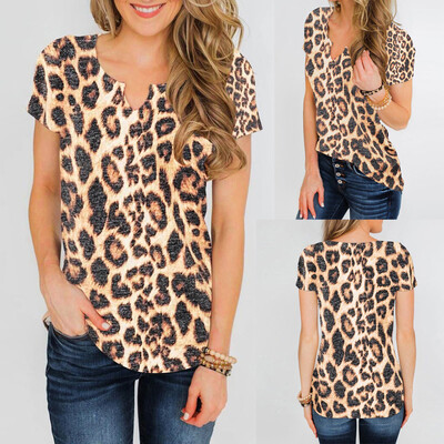 

Nomeni Fashion Womens V-Neck Leopard Print Short Sleeve T-shirt Blouse Tops