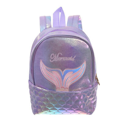 

Laser Travel Backpacks Women Fish Tail Print Leather Knapsack Big Rucksack