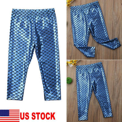 

USA Kid Baby Girl Mermaid Fish Scale Leggings Pants Trousers Toddler Bottoms