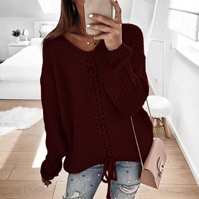

〖Follure〗Womens Lady V-neck Sweater Casual Solid Loose Long Sleeve Tops Slim Fit Pullover
