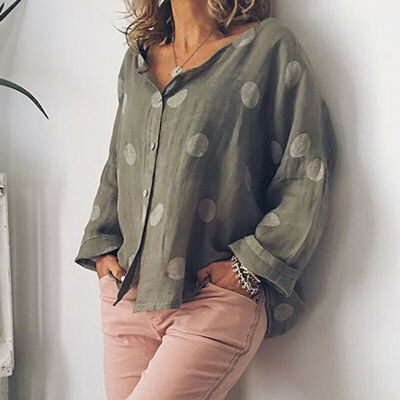 

Women Casual Loose Cotton Linen Button Long Sleeve Shirt Blouse Tunic Tops