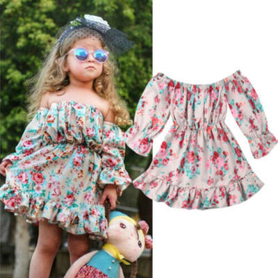 

Fashion Toddler Kids Baby Girls Flower Princess Party Off Shoulder Dress Clothes