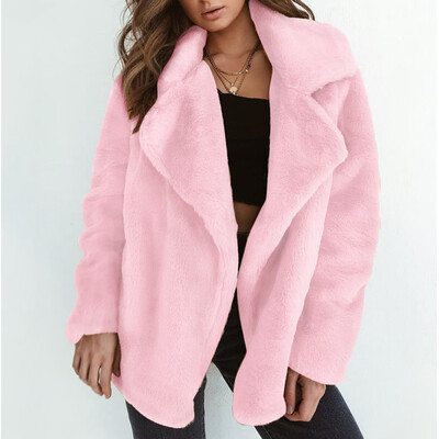 

Roseonmyhand Women Winter Coat Keep Warm Outerwear Loose Big Collar Fur Coat