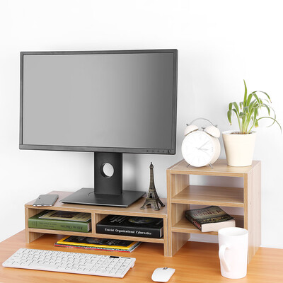 

Computer Laptop Monitor Riser Stand Desktop Wooden Storage Organizer 3-Layer Shelf Storage Riser Monitor Stand