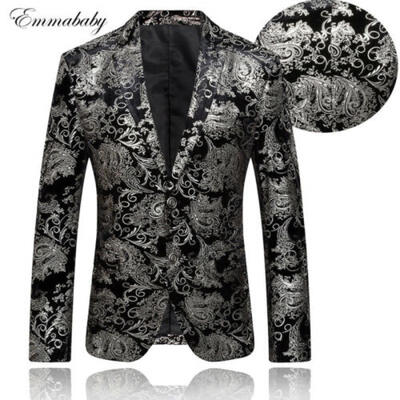 

Luxury Mens Floral Sequin Blazer Outwear Slim Fit One Button Suit Coat Jacket