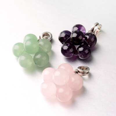 

Flower Natural Gemstone European Dangle Large Hole Pendants with Tibetan Style Alloy Hangers Antique Silver 36mm Hole 5mm