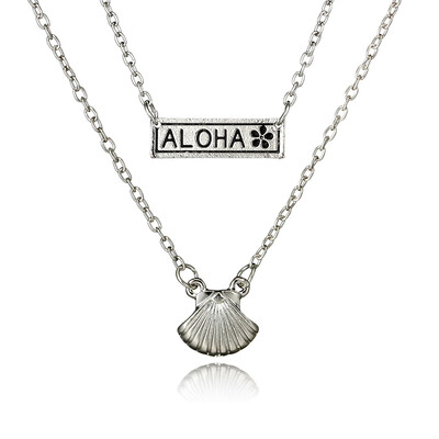 

Tocona Bohemian Shell Aloha Letter Pendant Necklaces Multi Layer Silver Alloy Chokers Necklace Collar for Women Jewelry 6434