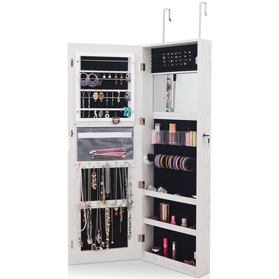 

Door Wall Mount Touch Screen Mirrored Jewelry Cabinet-White