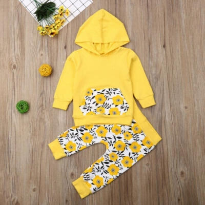 

Newborn Kids Baby Girl Clothes Floral Hooded Tops Long Pants 2PCS Outfits Set