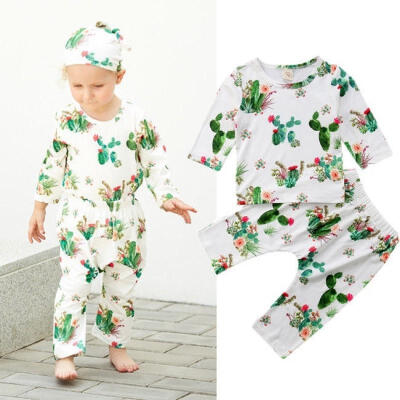 

Newborn Casual Toddler Kids Boys Girls Cactus T-shirt Tops Blouse Long Pants Outfits Clothes Set