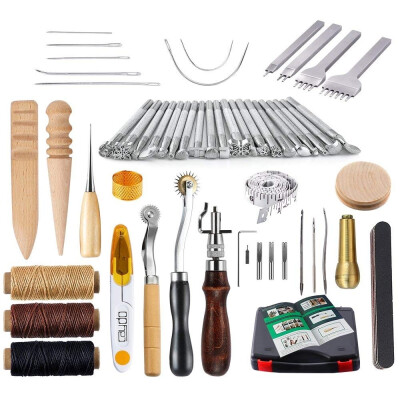 

59Pcsset Leather Craft Hand Tools Kit for Hand Sewing Stitching Stamping Set&Saddle Making