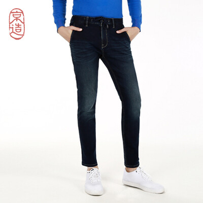 

JZAO mens casual feet jeans jeans mens imitation knit jeans autumn still new dark blue 32 17082A