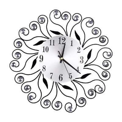 

Retro Luxury Decorative Flower Diamond Round Quartz Clock Metal Art Wall Clock Mute Home Living Room Decor