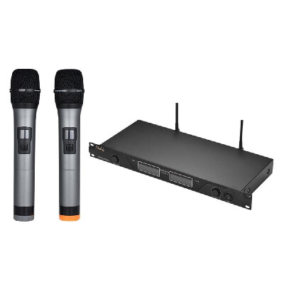 

Professional UHF Wireless Microphone Mic System Dual Channels LCD Display Receiver 2 Handheld Microphones 635mm Audio Cable Power