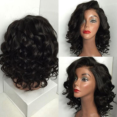 

〖Follure〗Front Lace Women Black Short Wavy Curly Parting High Temperature Fiber Wig Hair