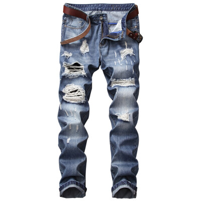 

Zipper Fly Straight Leg Bleached Effect Distressed Jeans